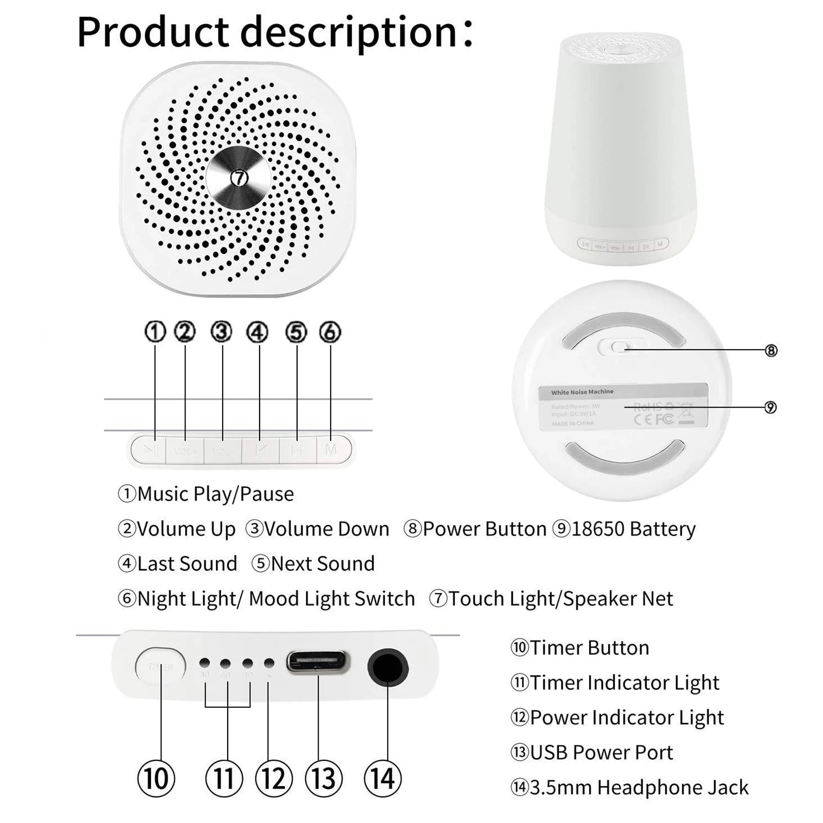 Veilleuse Bruit Blanc LED < br> SleepAura