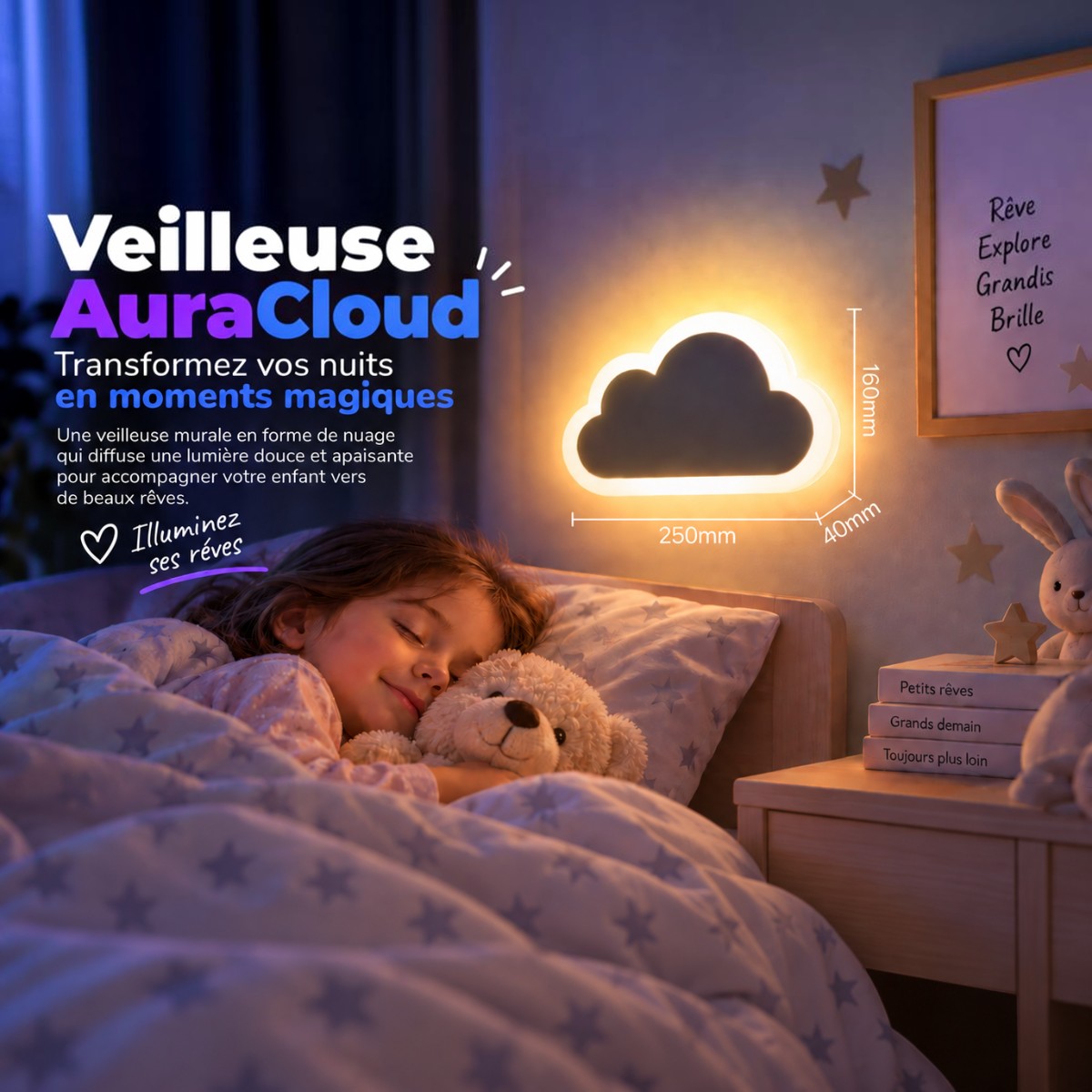 Veilleuse Nuage Murale LED <br> AuraCloud