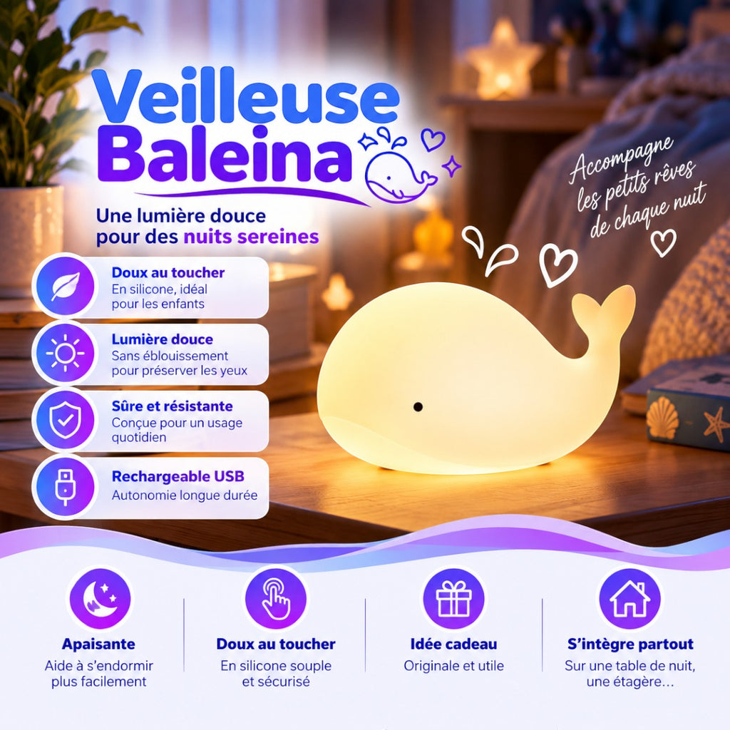 Veilleuse LED Baleine Bébé <br> Baleina