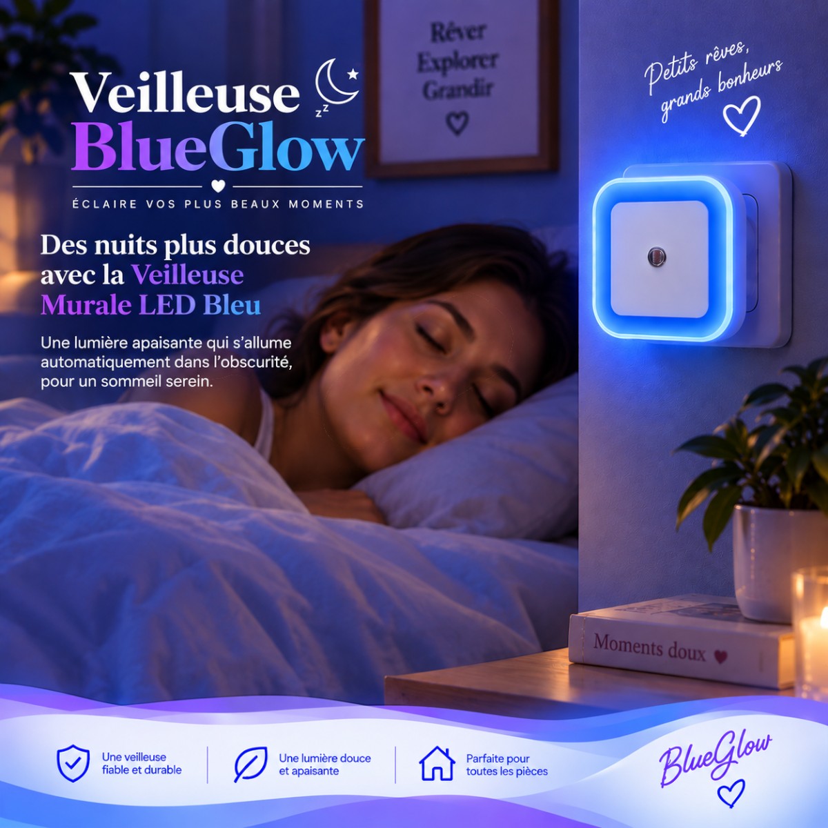 Veilleuse Murale LED Bleu <br> BlueGlow
