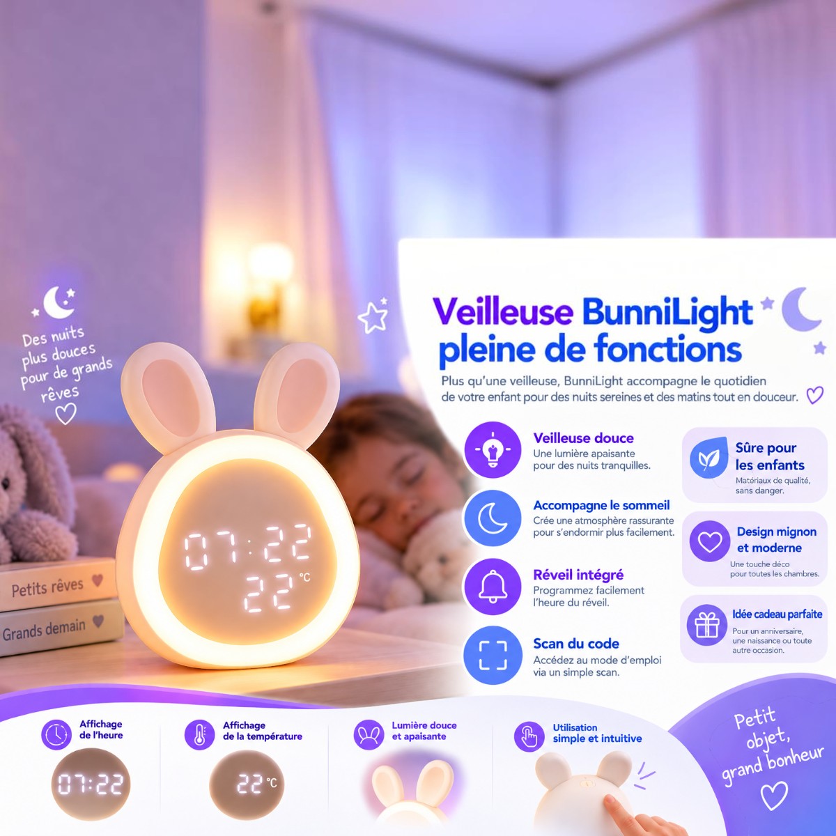 Veilleuse réveil Lapin Enfant <br> BunniLight