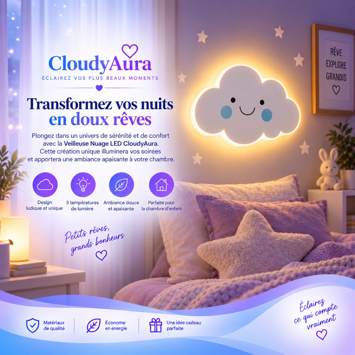 Veilleuse Nuage LED <br> CloudyAura