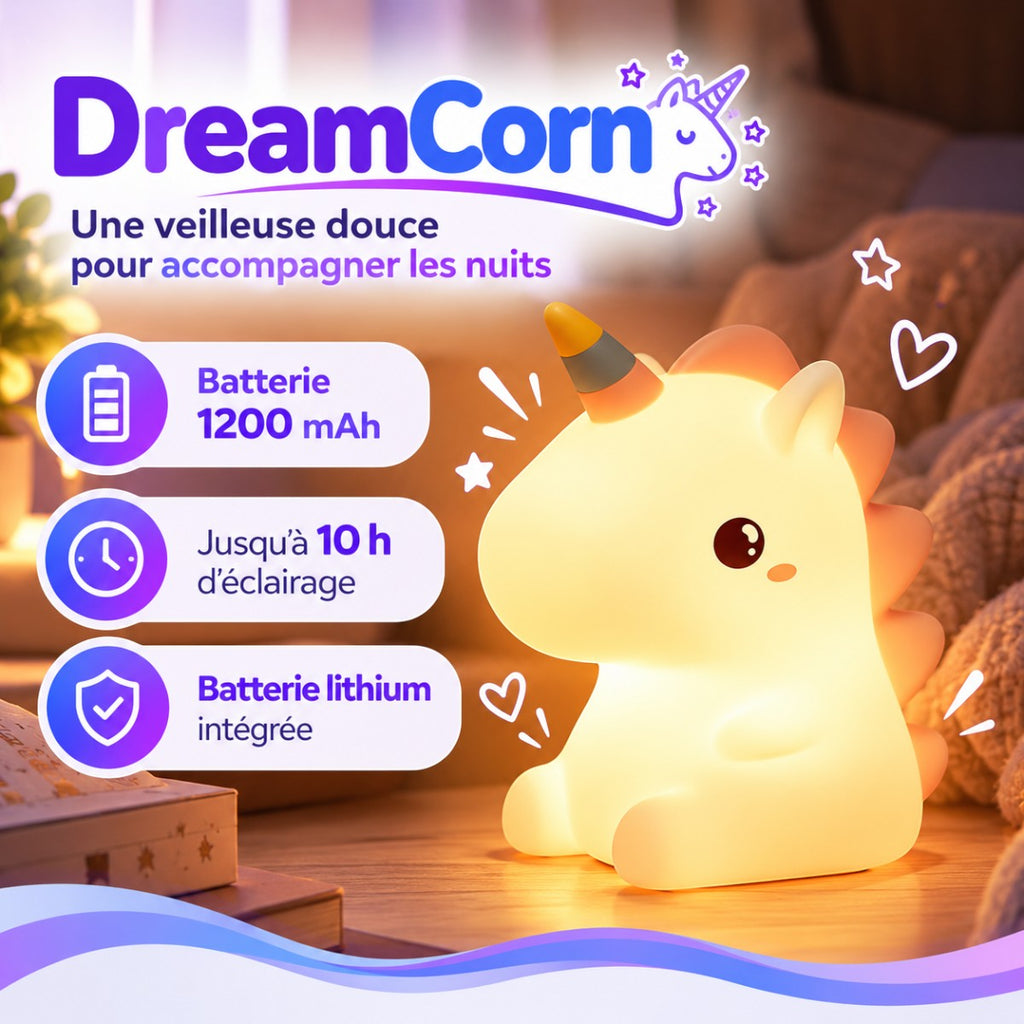 Veilleuse Licorne Lumière Douce LED <br> DreamCorn