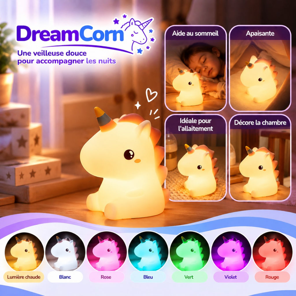 Veilleuse Licorne Lumière Douce LED <br> DreamCorn