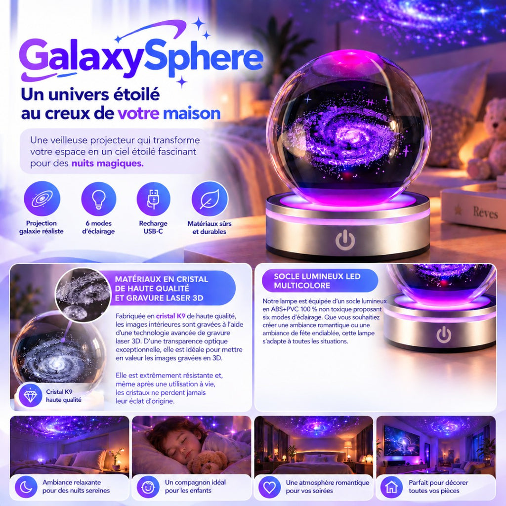 Veilleuse Cristal LED Galaxie <br> GalaxySphere