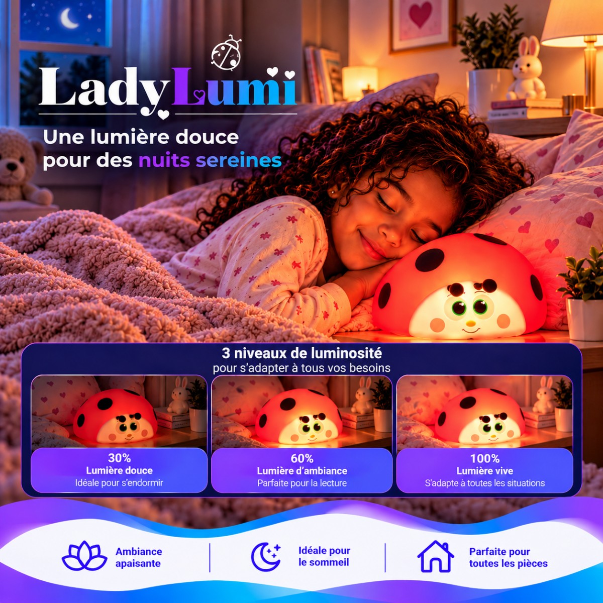 Veilleuse LED Coccinelle <br> LadyLumi