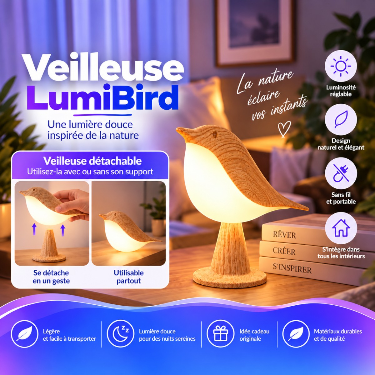 Veilleuse Oiseau Design LED <br> LumiBird