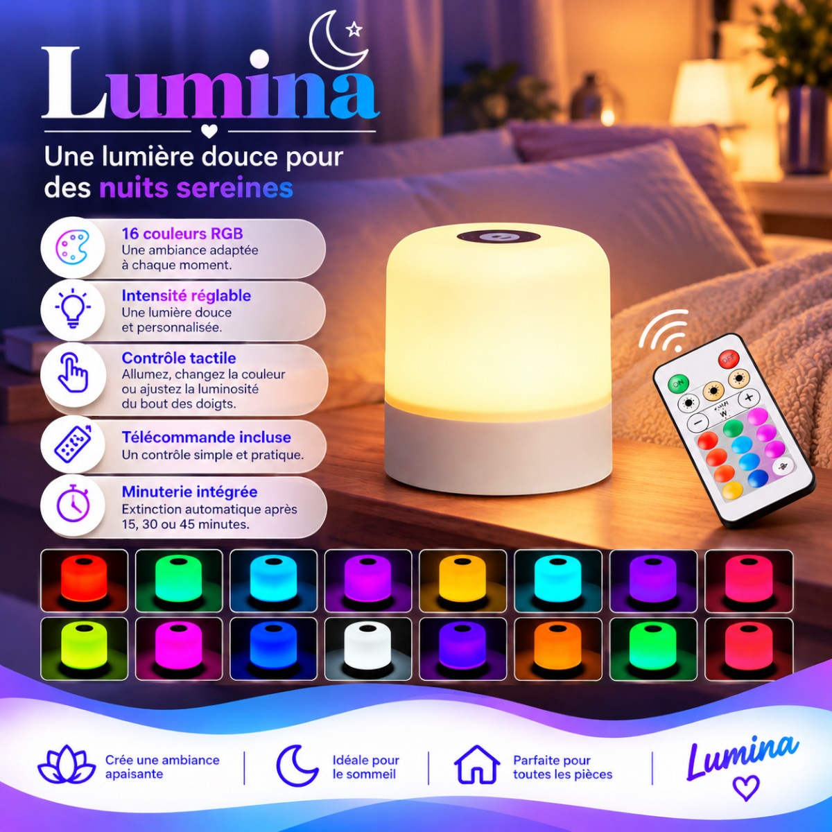 Veilleuse LED 3 Intensités <br> Lumina