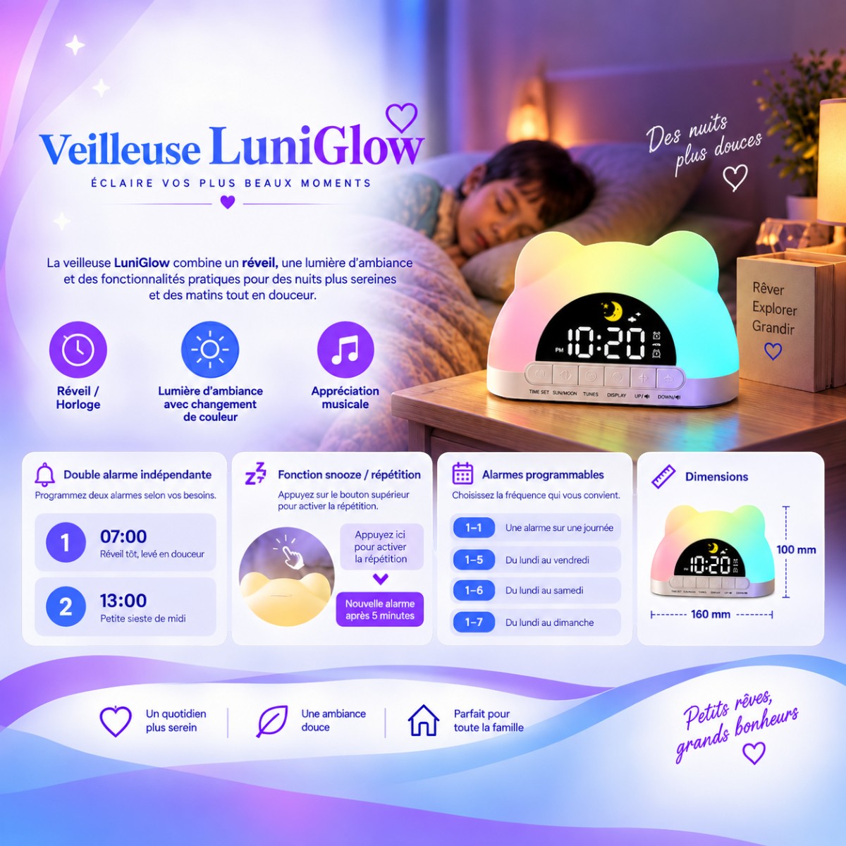 Veilleuse Réveil Bébé LED <br> LuniGlow