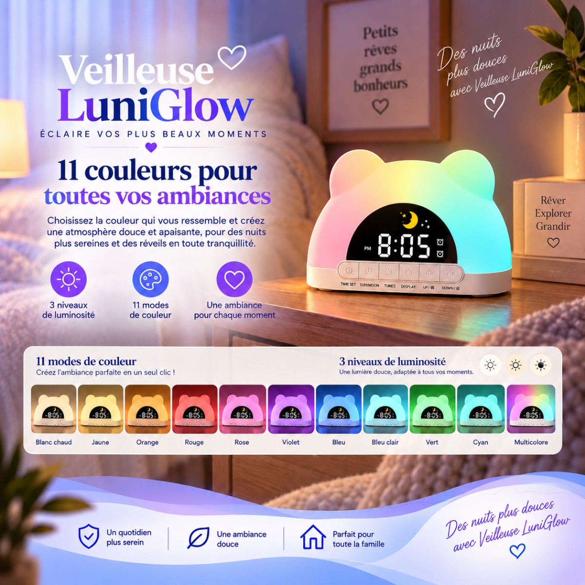 Veilleuse Réveil Bébé LED <br> LuniGlow