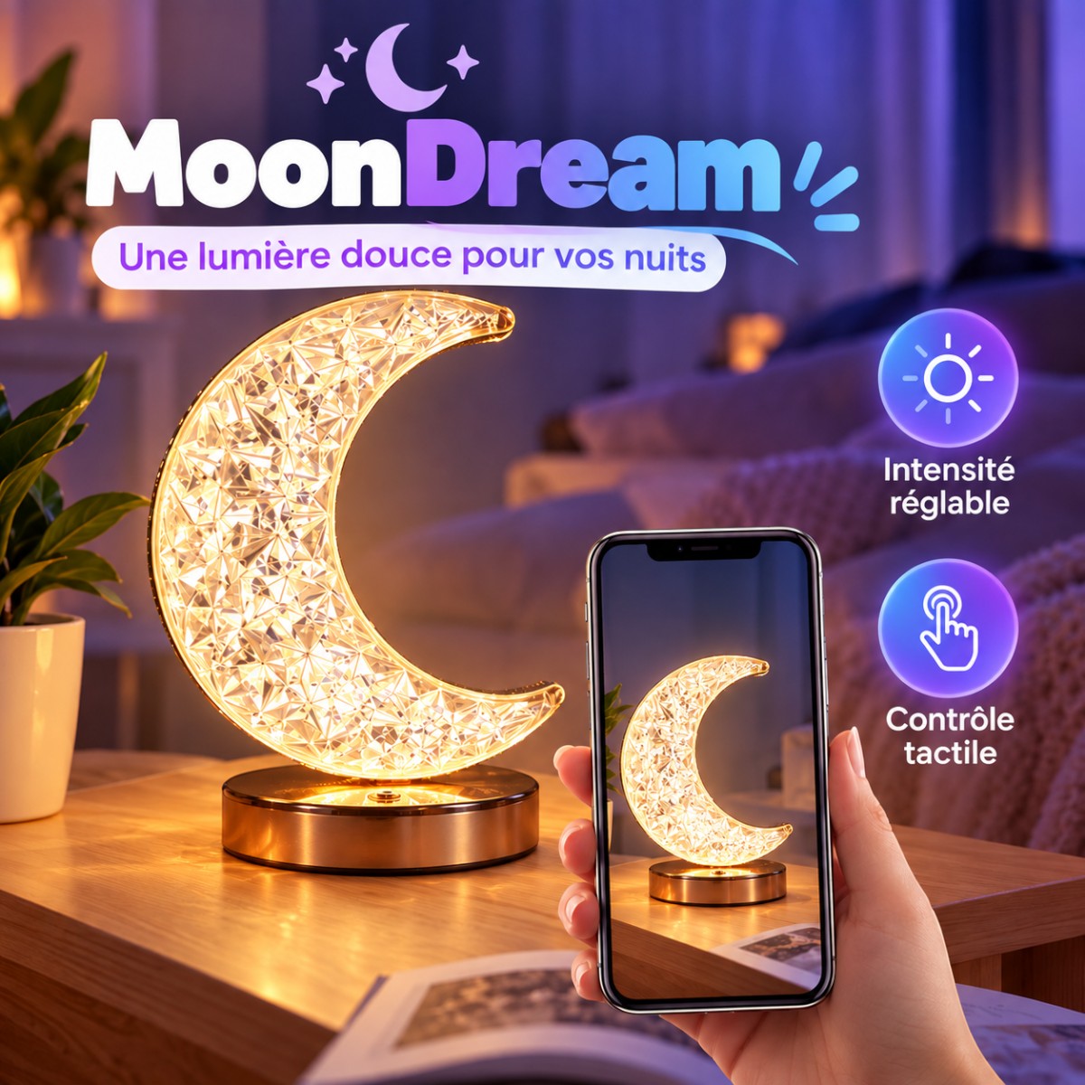 Veilleuse Lune Cristal LED <br> MoonDream