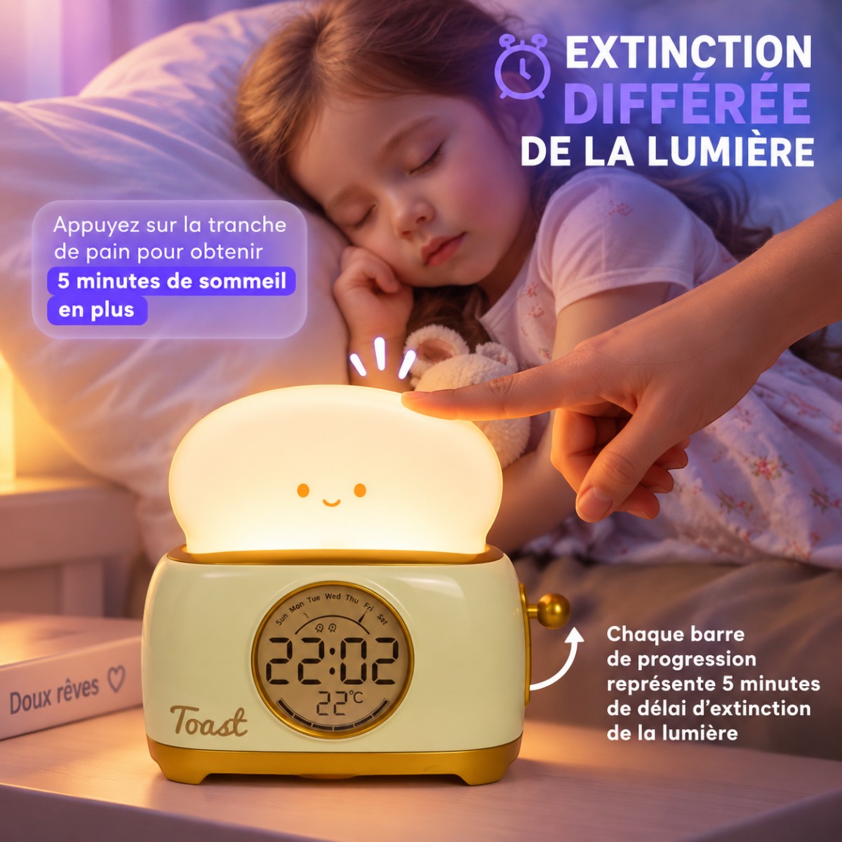 Veilleuse Réveil LED Toast <br> ToastyGlow